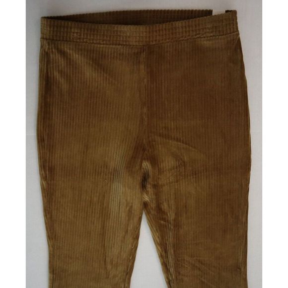 Aerie Women’s Sz Large Gold High Rise Ribbed Taille Haute Bell Bottom Pants - Picture 6 of 14